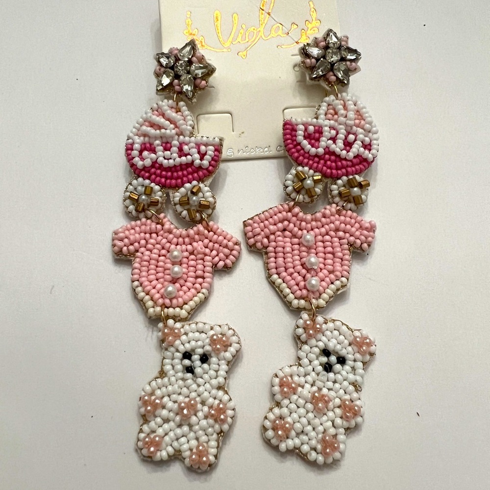 Viglas Pink Baby Shower Gender Reveal Earrings
